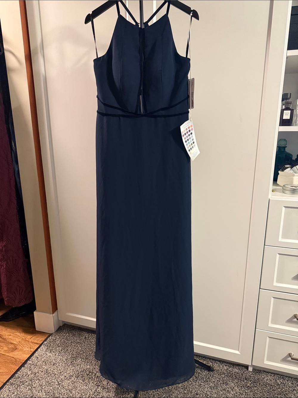 Sorella Vita Style 9330 Navy Chiffon Velvet Formal Bridesmaid Gown Size 12 NWT